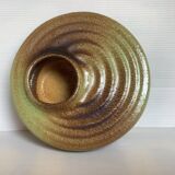 Brown green ceramic tripod spiral vase