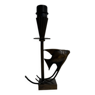 Pied de lampe en bronze décor de poisson style Art Deco Reussner Suisse