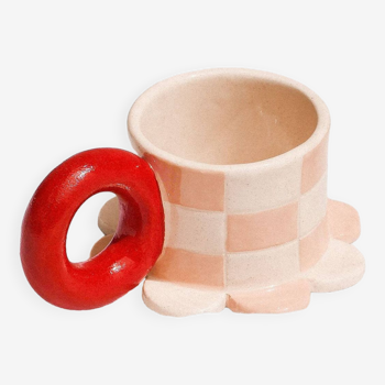 Pink and red flower damero mug