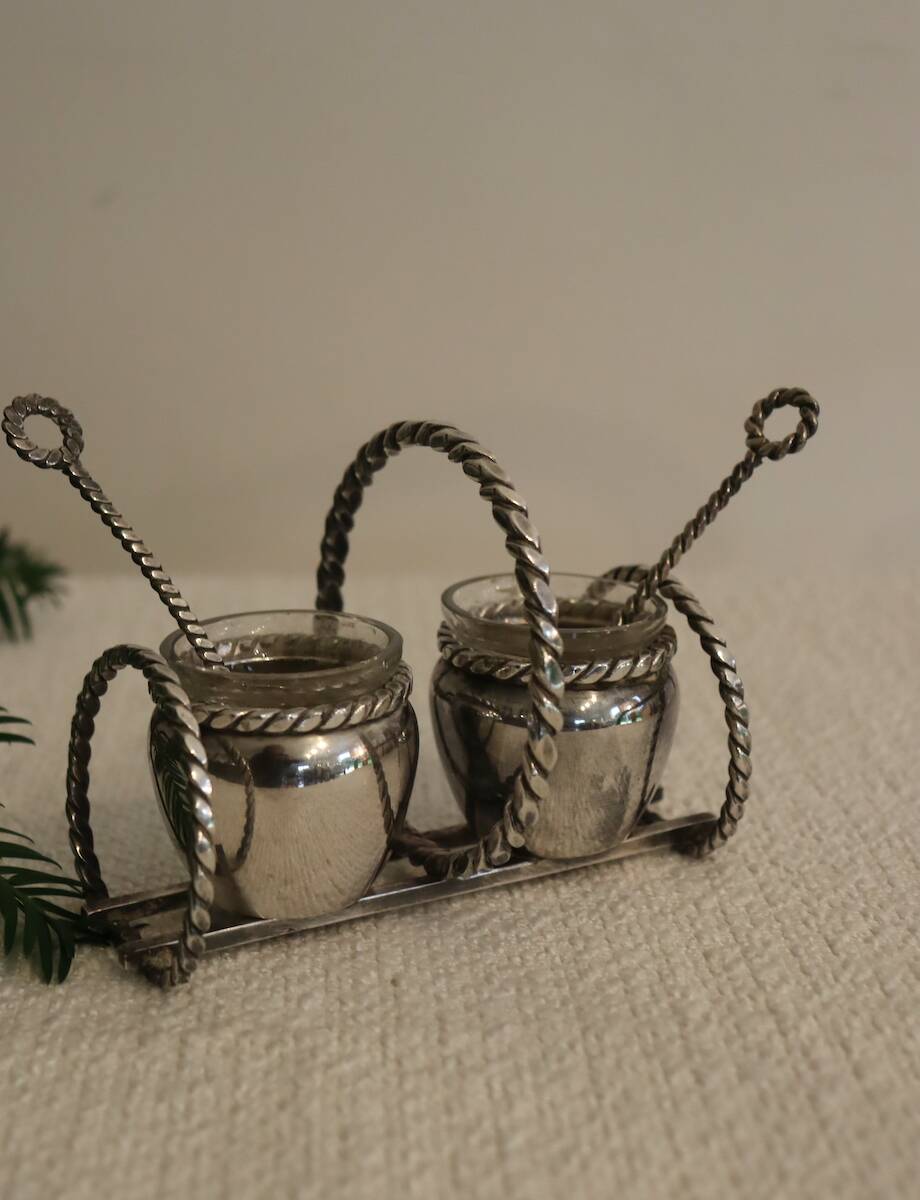 Silver-plated metal salt and pepper shakers