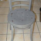 Pair of Thonet bistro chairs from 1930 in painted grey wood, half-moon backrest.