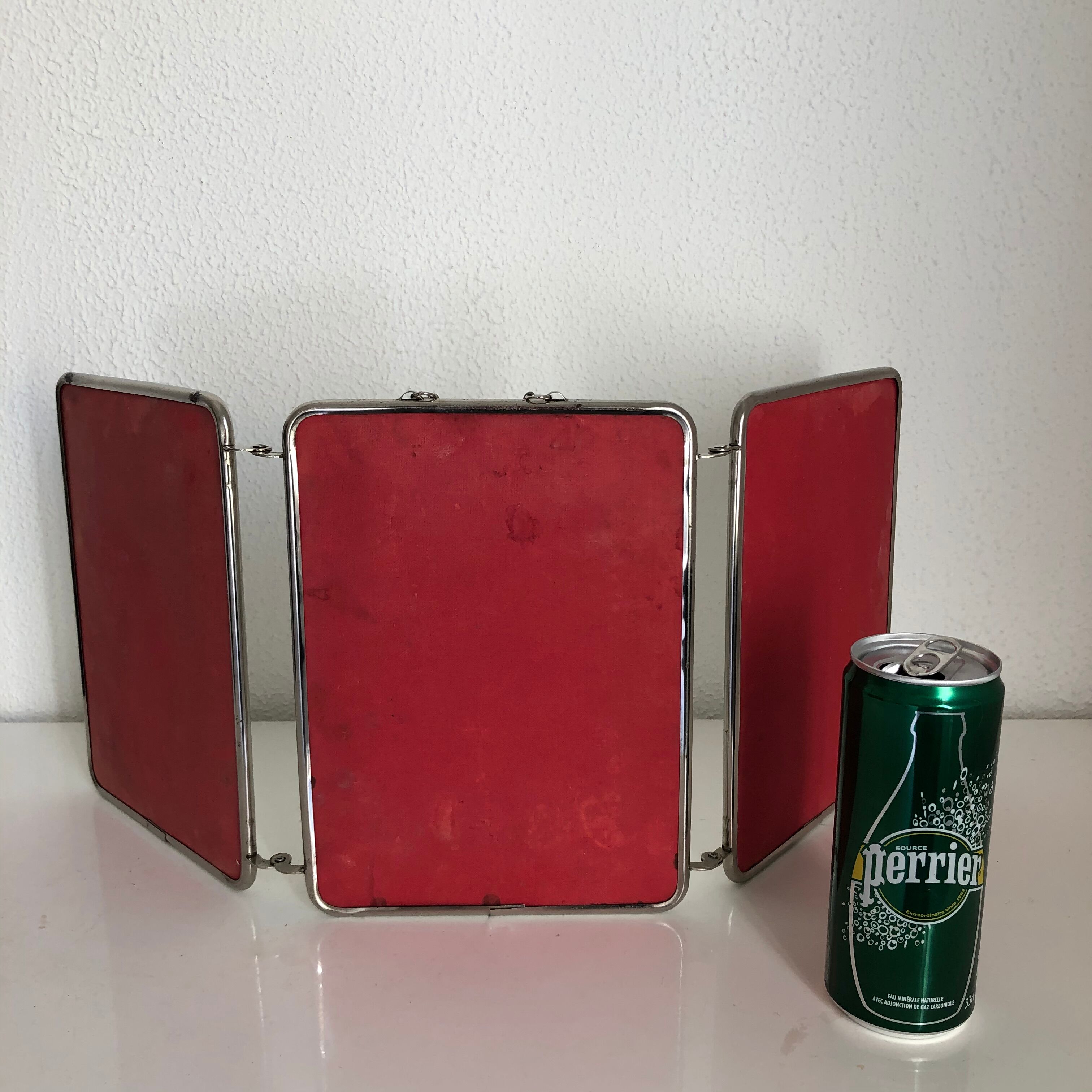 Mirror triptych vintage raspberry barber 1960 - 23 x 56 cm