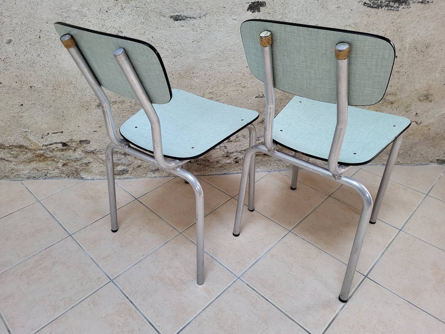 Pair of formica and aluminium chairs
