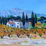 Tableau Provence vignes en Automne / montagne Sainte e