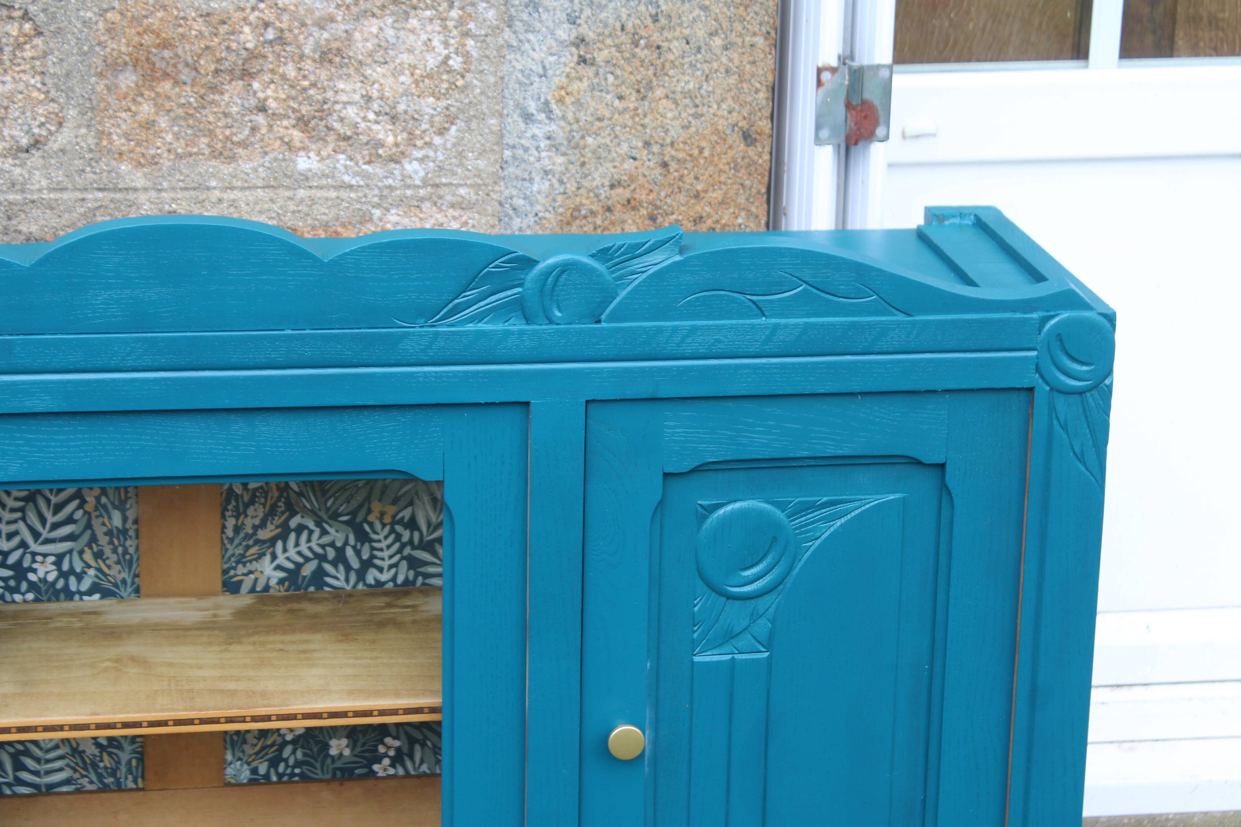Renovated antique sideboard – Petrol blue V33 – Vintage / Art Deco style