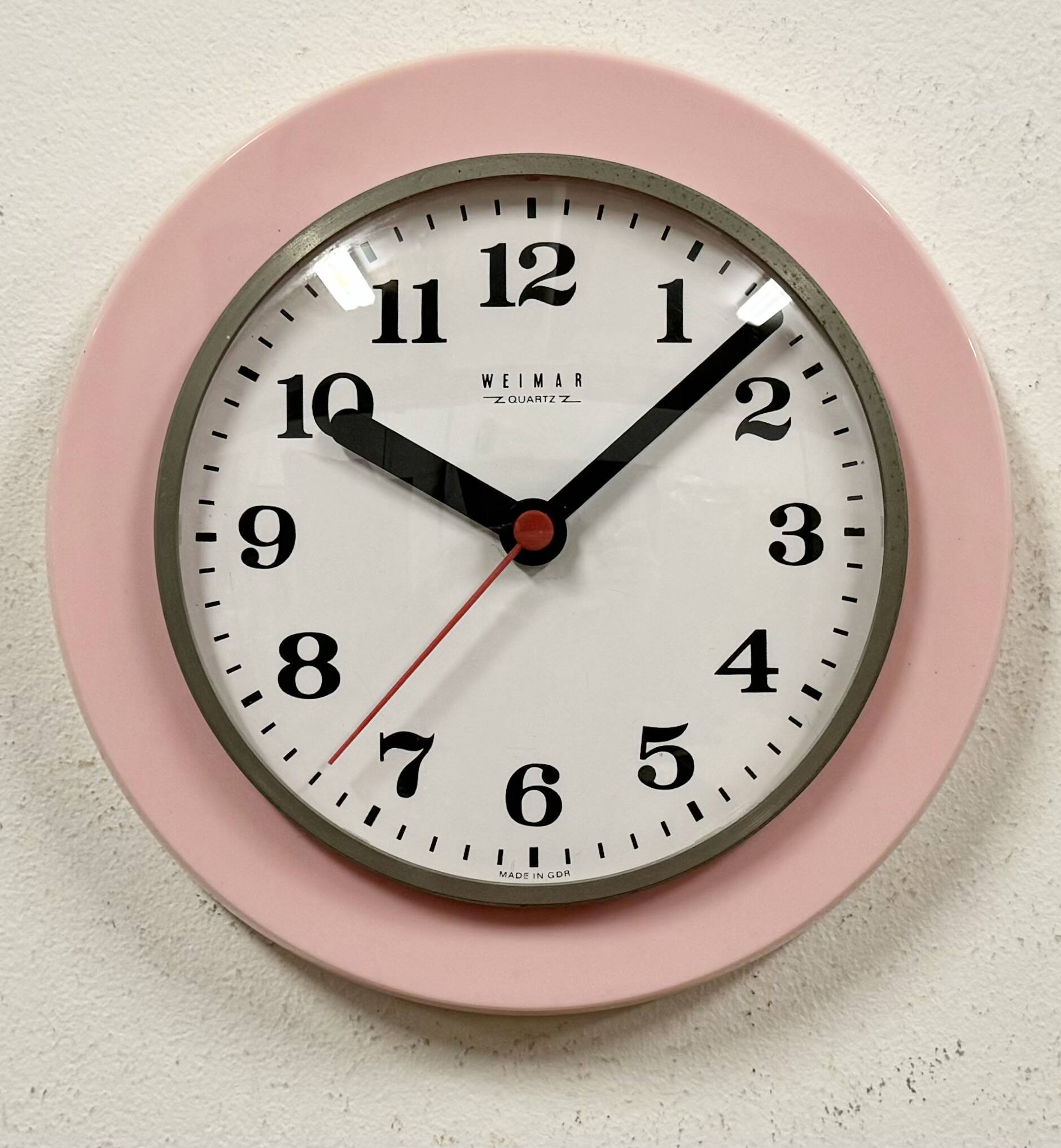 Vintage Pink East German Bakelite Wall Clock from Weimar, 1980s
