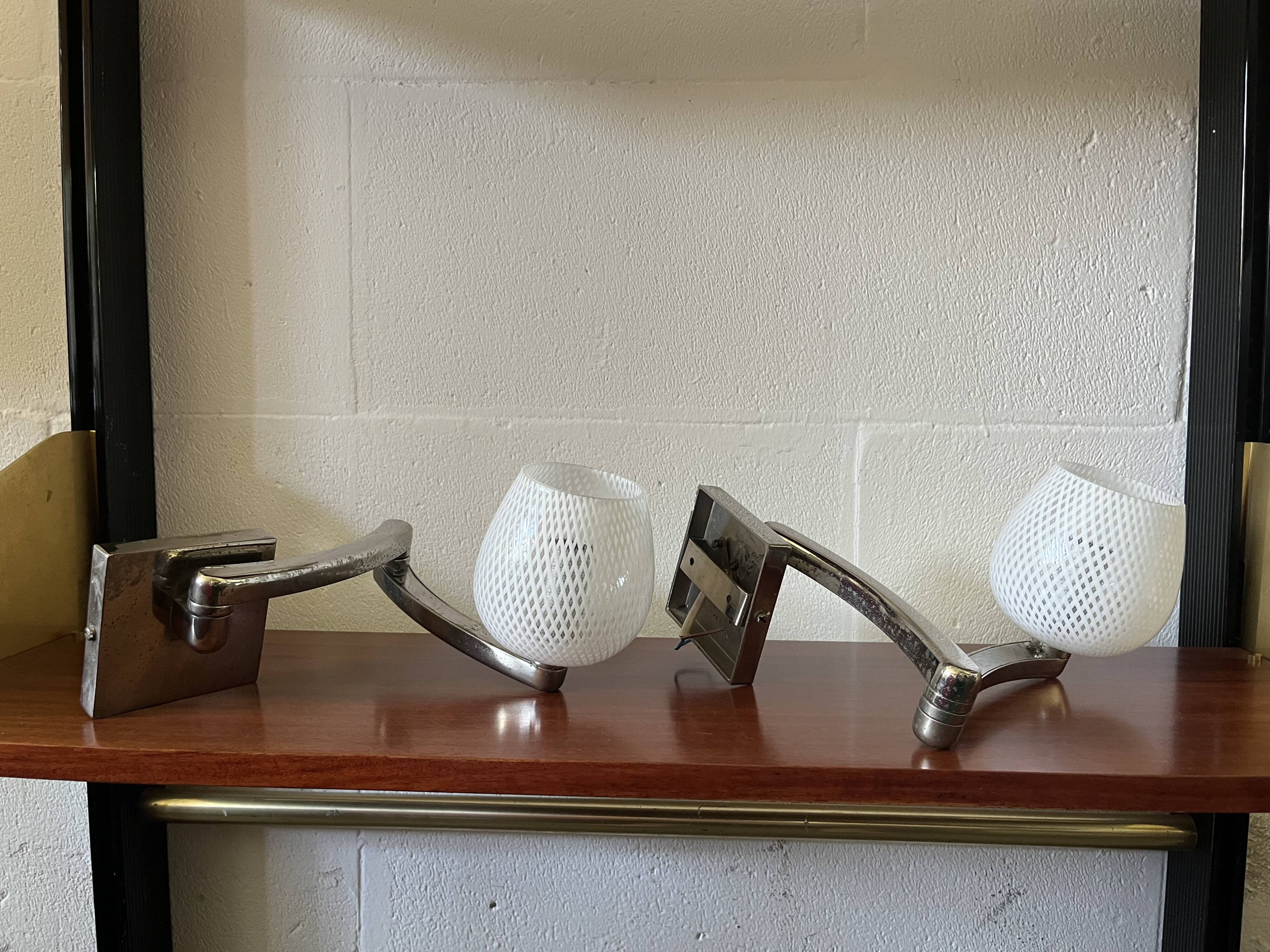 Pair of Murano Glass Wall Lamps from the 1950s with Adjustable Support