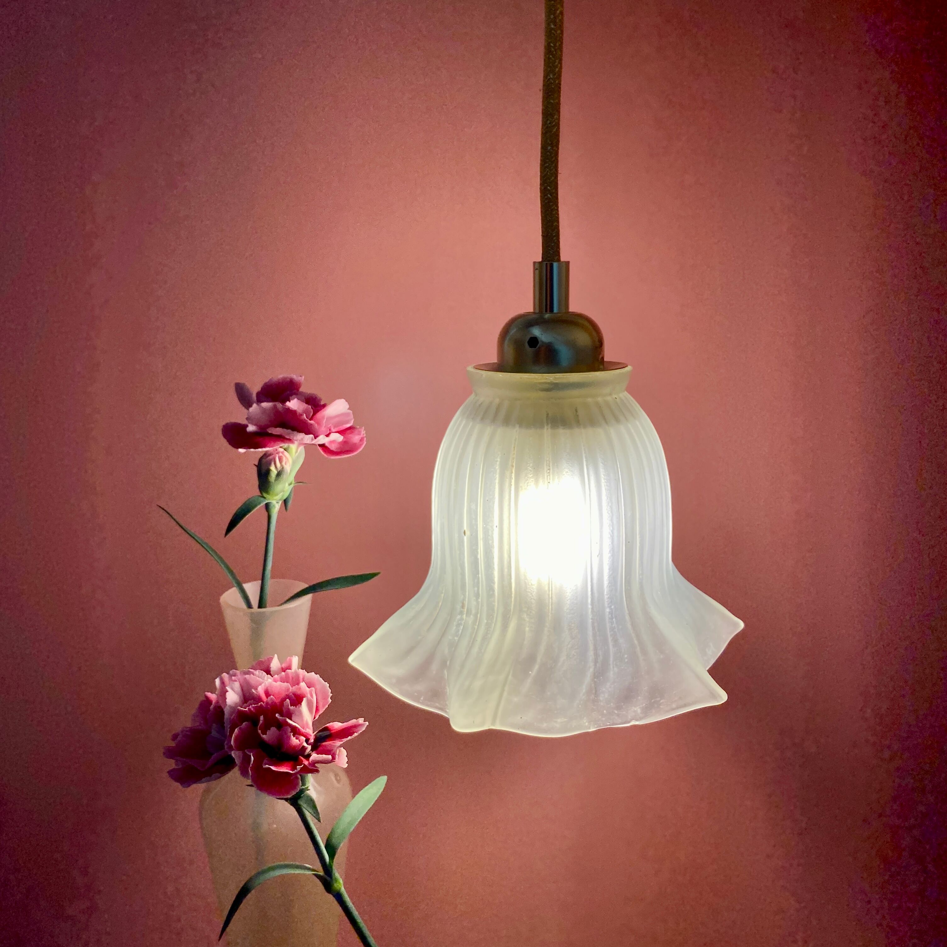 Vintage tulip suspension in frosted glass