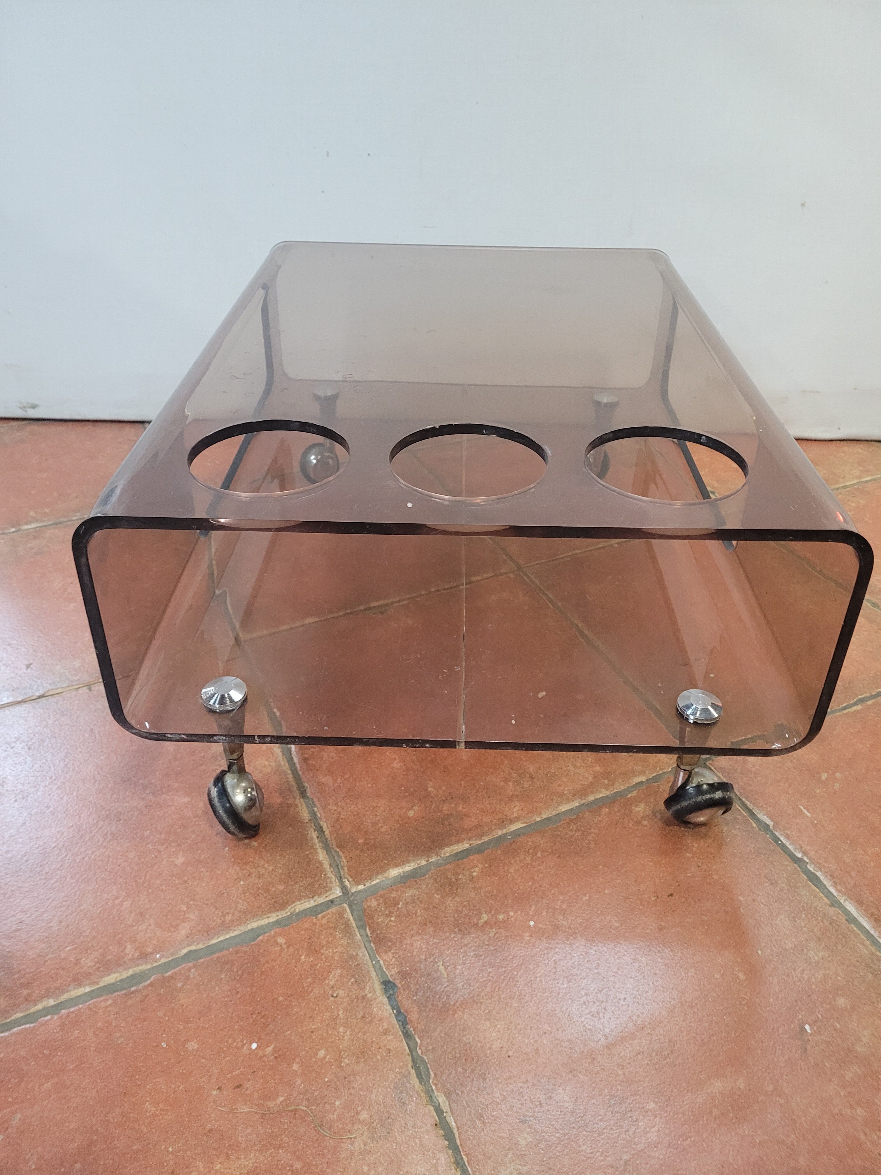 Smoked plexiglass coffee table from the 70s