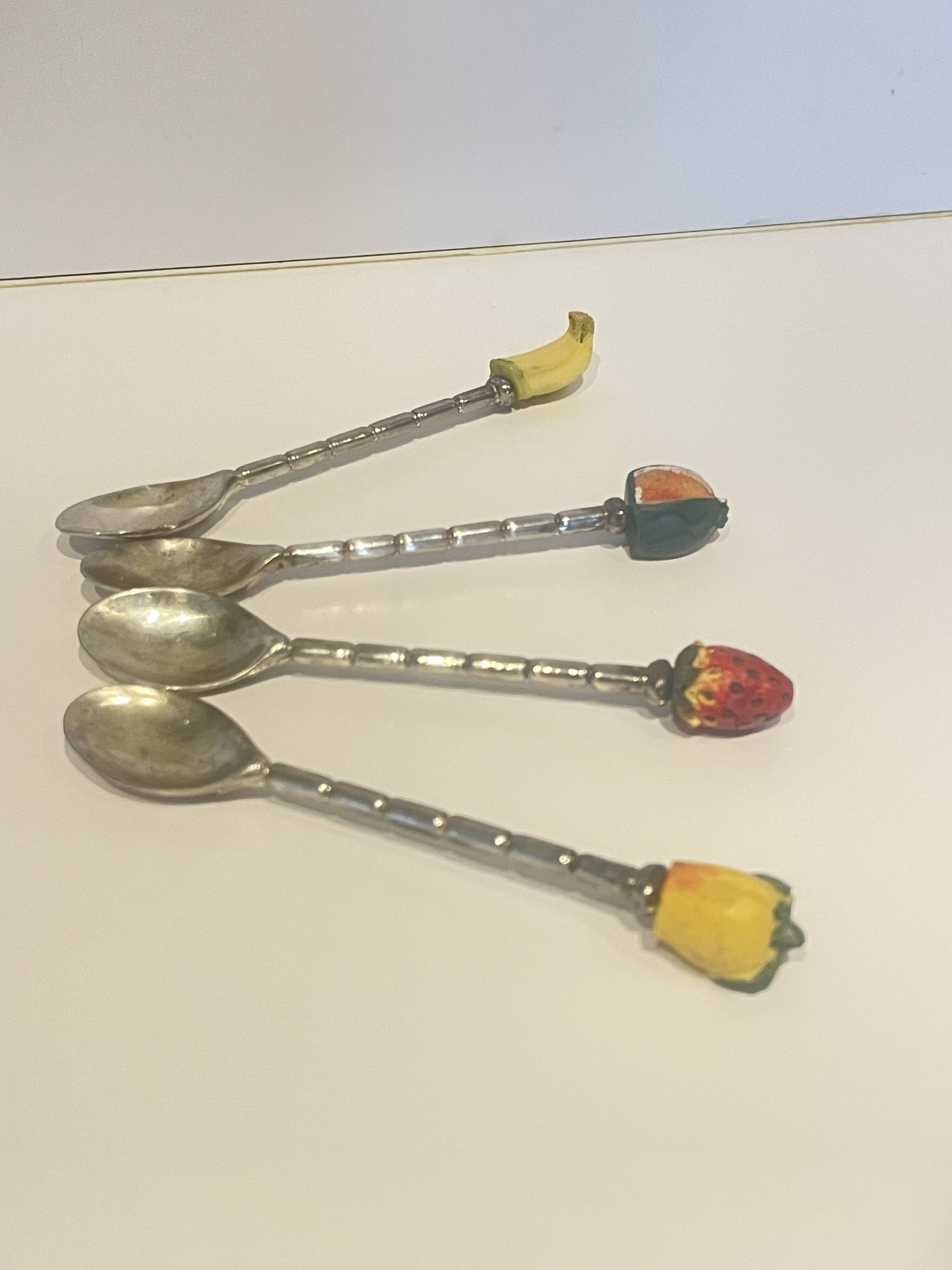 4 silver-plated metal fruit mocha teaspoons