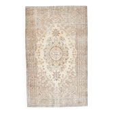 Faded Brown & Beige Geometric Pattern Vintage Rug, 164x265 Cm