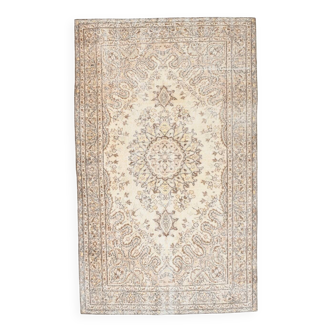 Faded Brown & Beige Geometric Pattern Vintage Rug, 164x265 Cm