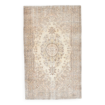 Faded Brown & Beige Geometric Pattern Vintage Rug, 164x265 Cm