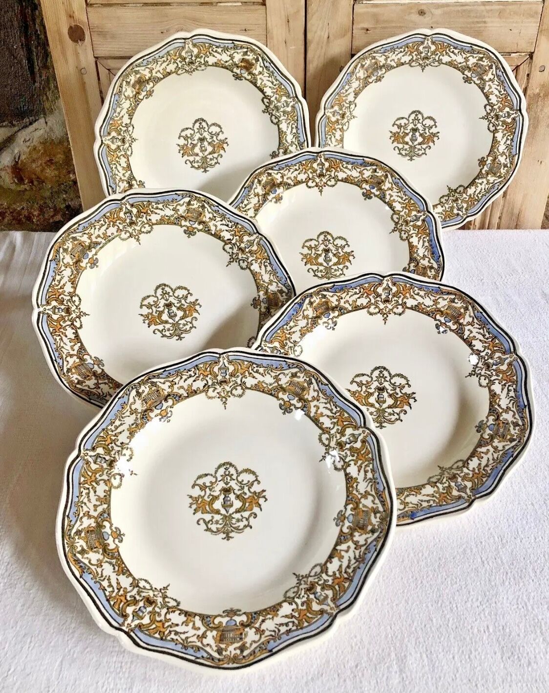 6 assiettes creuses Gien les enfants au pressoir Dionysos 1938/1960