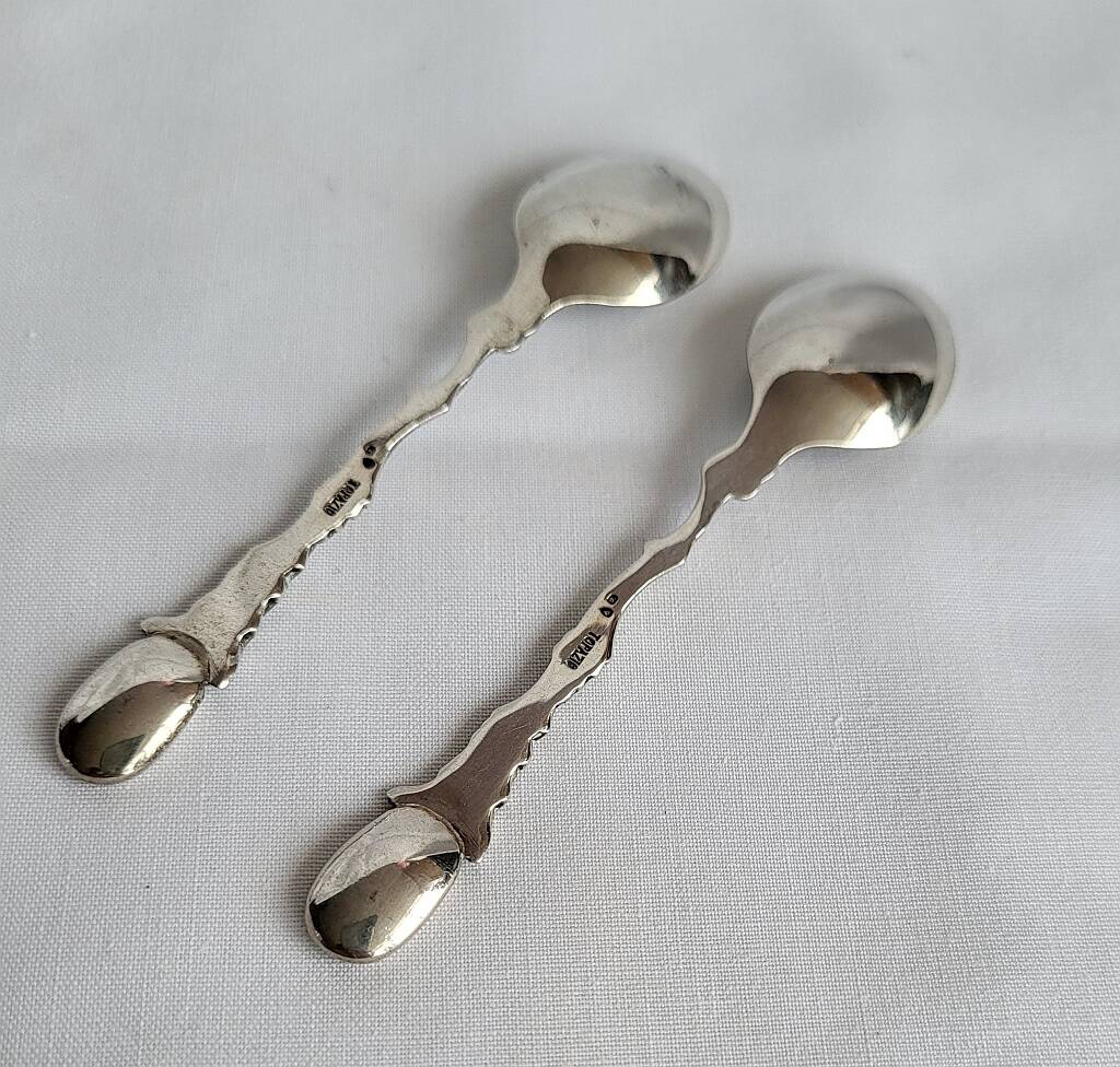 Vintage Silver 833 Coffee Spoon Coffee Bean Pattern Portuguese 2 pcs