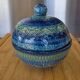 Vintage ceramic bonbonnière in Bitossi Rimini Blue style.