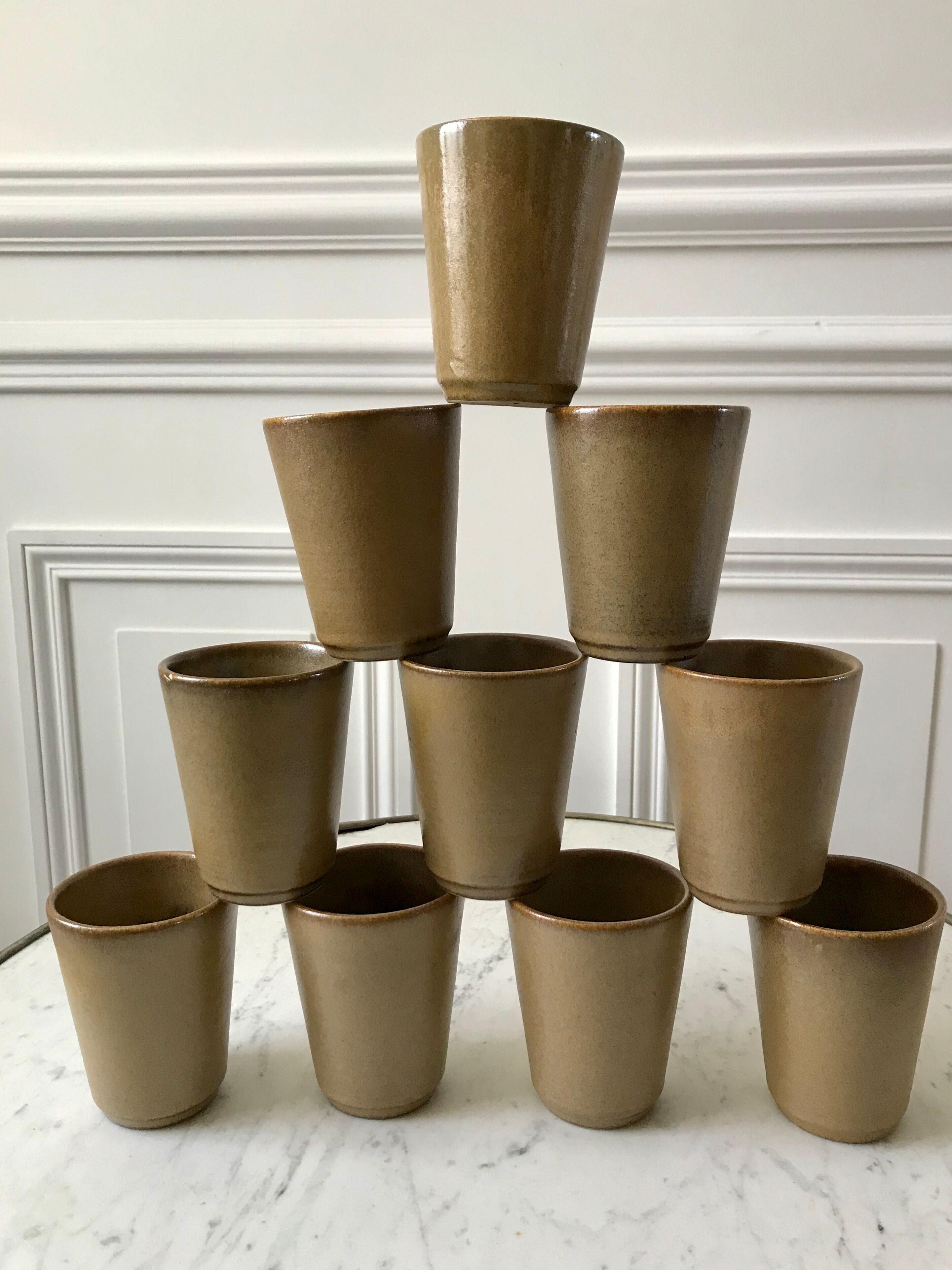 Set of 10 sandstone glasses Digoin Sarreguemines 70s