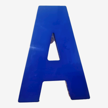 Letter A sign in vintage blue plexiglass
