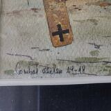 Watercolor of a plane fight from the 1914-1918 war