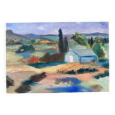 Paysage provençal méditerranéen / tableau expressionniste / peinture huile sur panneau de bois