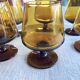 6 small amber glass stemmed glasses