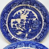 9 Antique Plates 19th Century Blue Willow Pattern Chinese Blue Decor