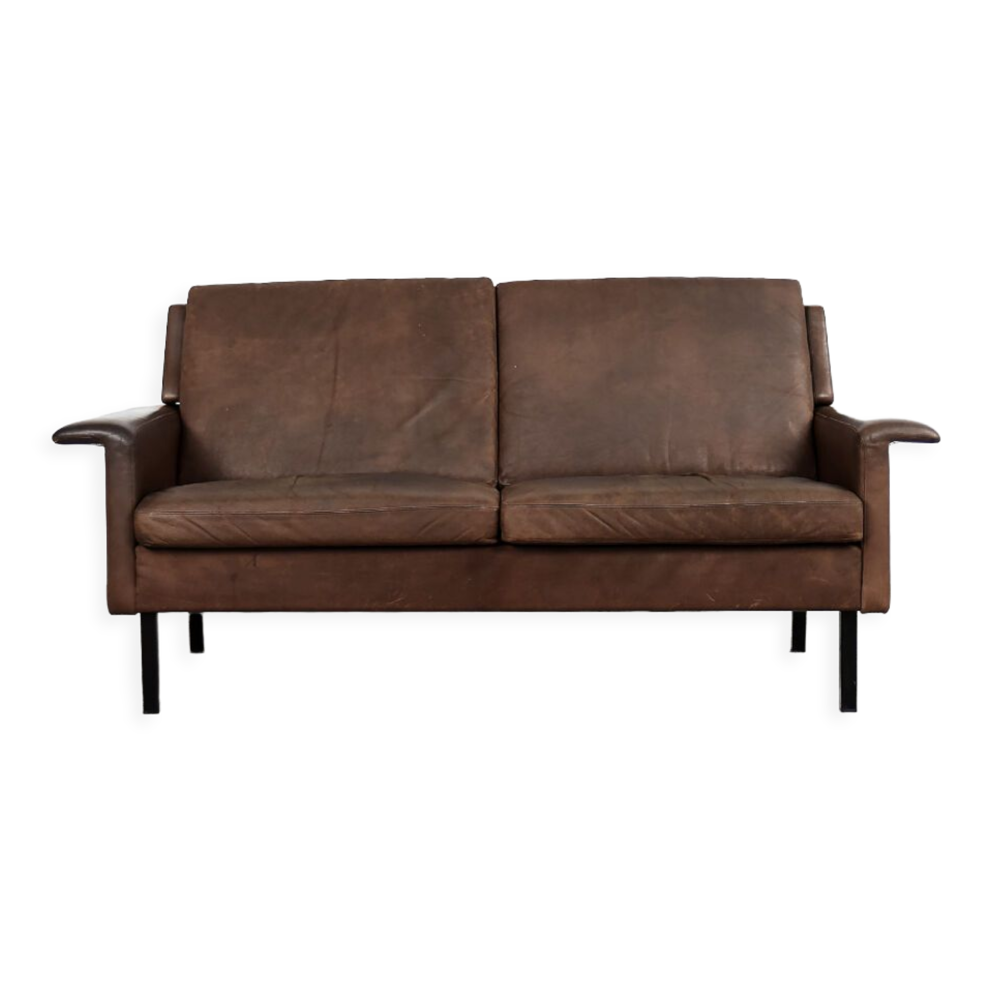 Vintage modern two-seater canapé in brown leather 3330 by Arne Vodder for Fritz Hansen.