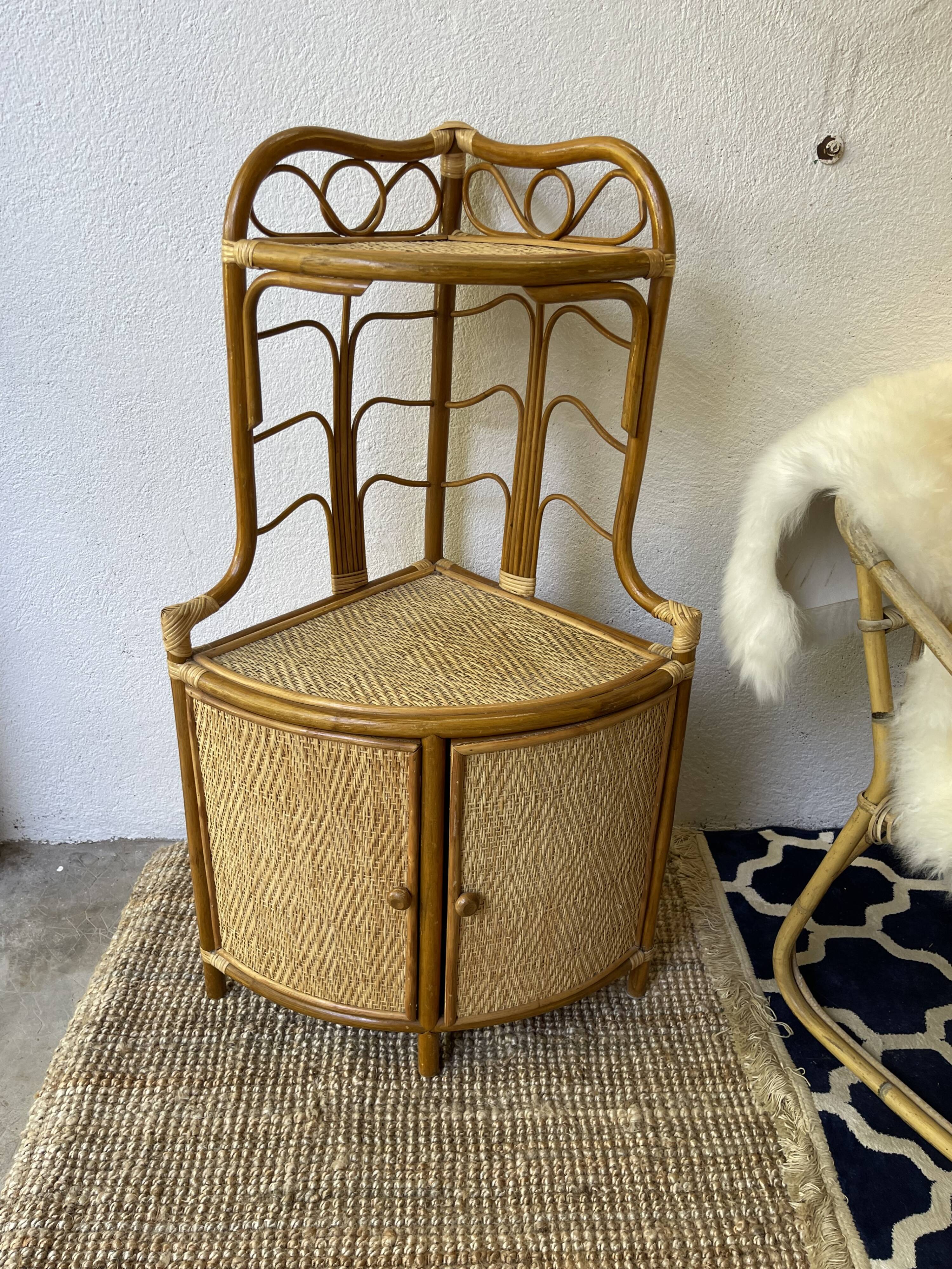 Two Vintage rattan corner notches/shelves