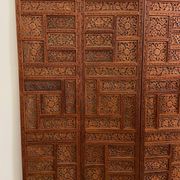Vintage Asian carved teak screen — mid-20th century