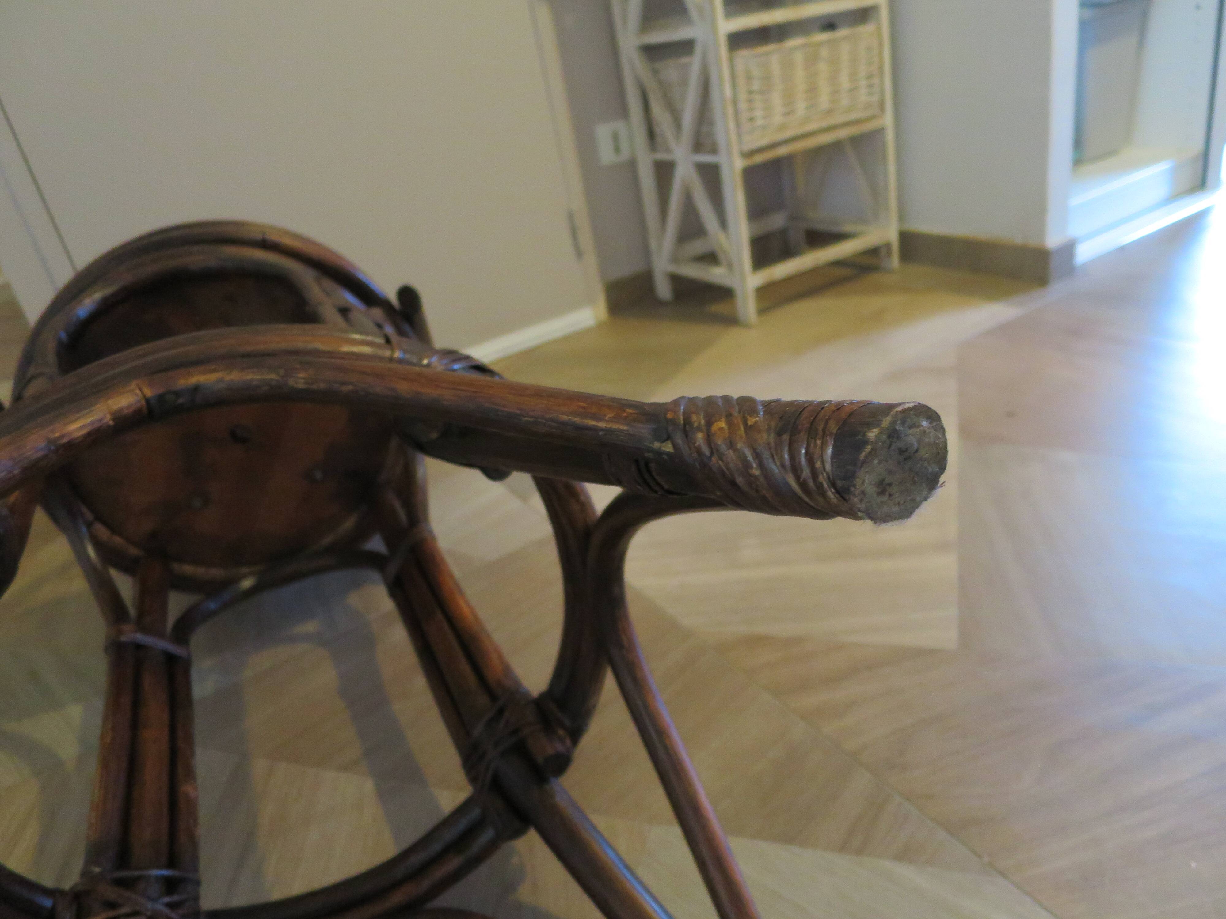 Set of 2 swivel bar stools / chairs - wood - cane - rattan - 80s