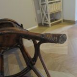 Set of 2 swivel bar stools / chairs - wood - cane - rattan - 80s