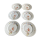 Set of 6 dessert plates in antique porcelain with hand-painted flowers