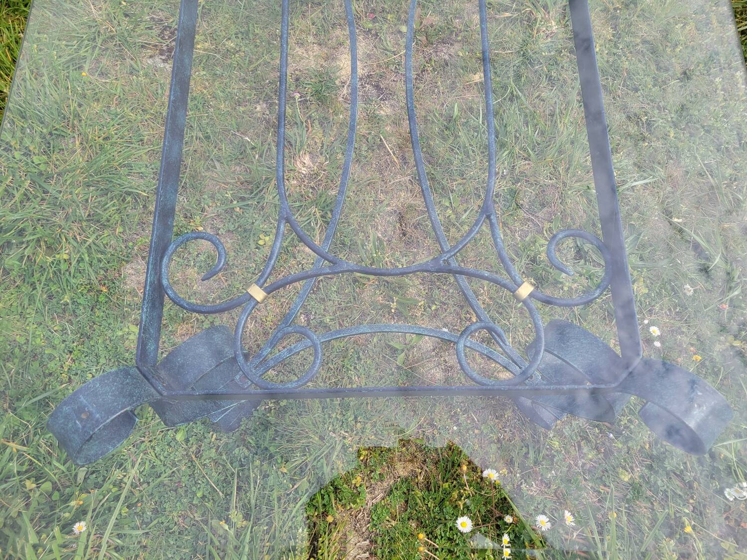 Italian glass and wrought iron coffee table