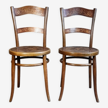 Paire chaises bistrot à décor art nouveau