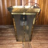 Old brass lantern pendant lamp + vintage glass plate #a592