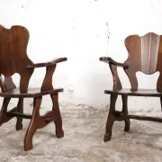 Story book brutalist wabi sabi oak fireplace lounge chairs