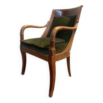 Restoration / Empire office chair in mahogany and green velvet