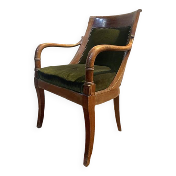 Restoration / Empire office chair in mahogany and green velvet