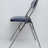 Chaise pliable skaï bleu pieds chromés