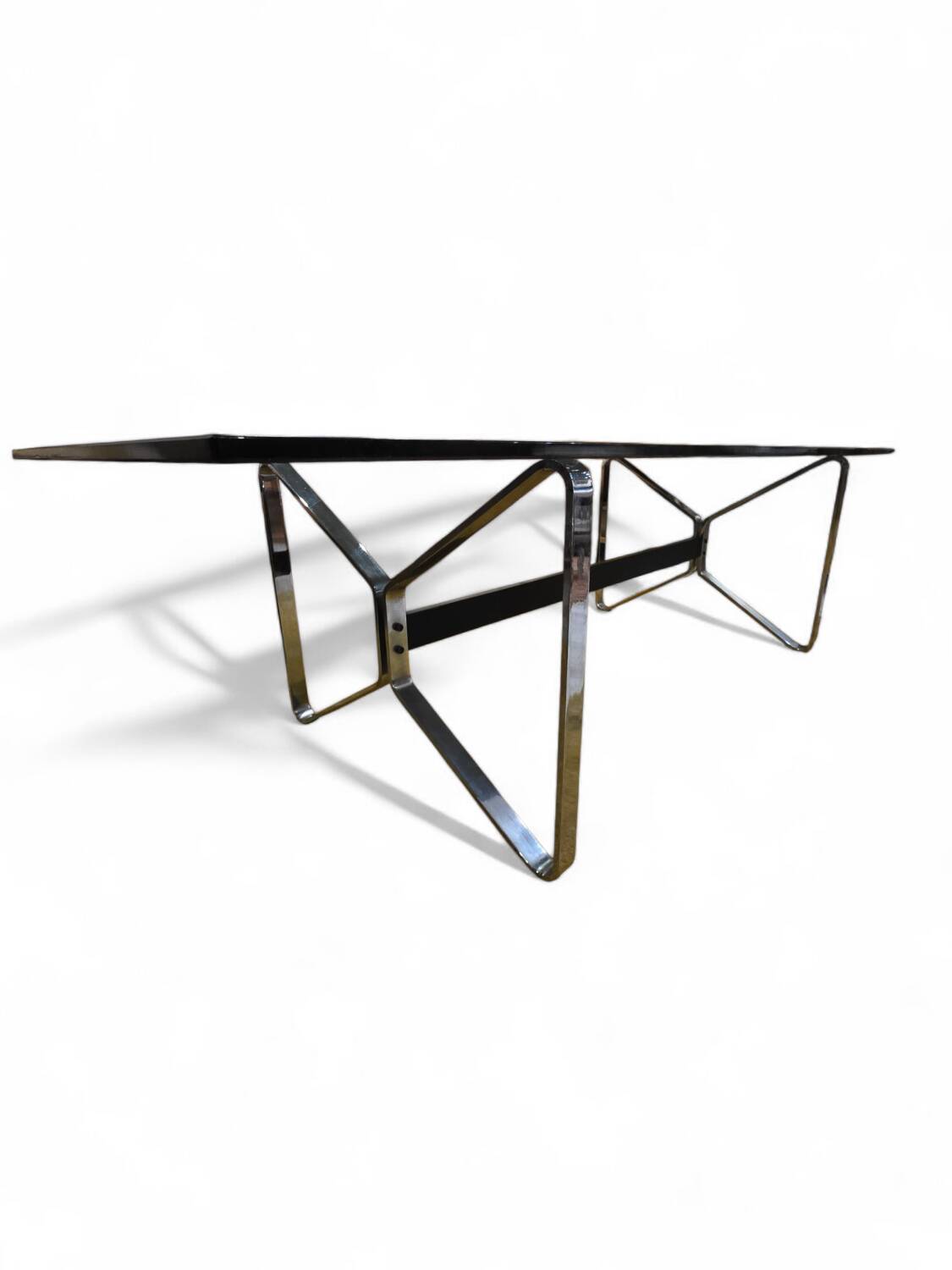 Smoked glass and chrome designer table – 70s Italian style