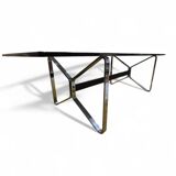 Table design verre fumé & chrome – Style italien années 70