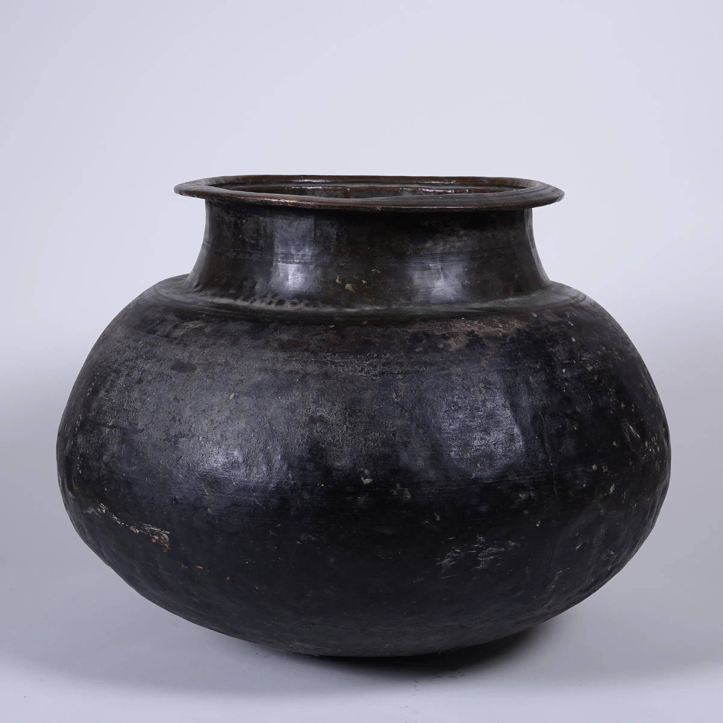 Tambe - Large patinated copper temple jar