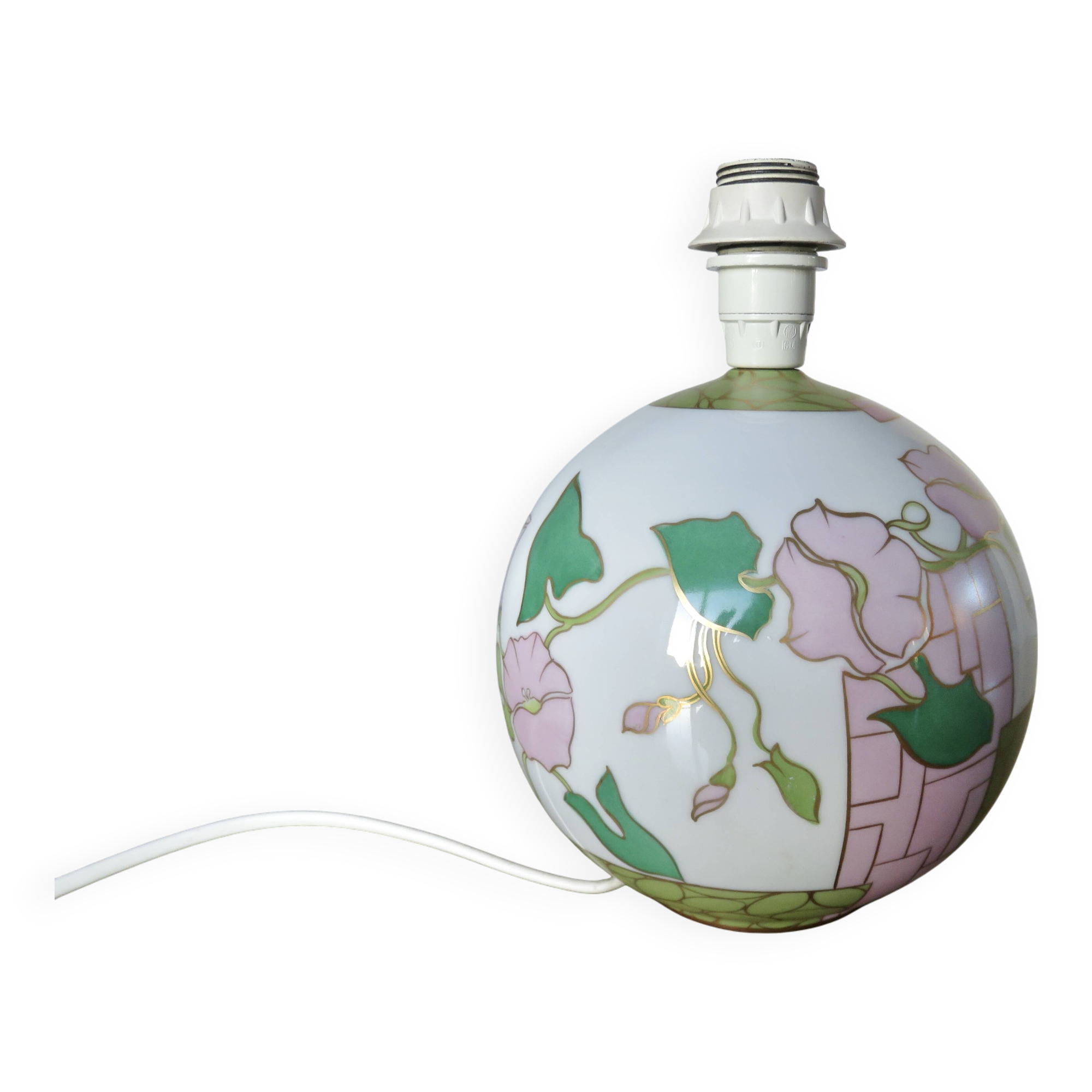 Ceramic ball lamp, with floral decoration, 70s, signed