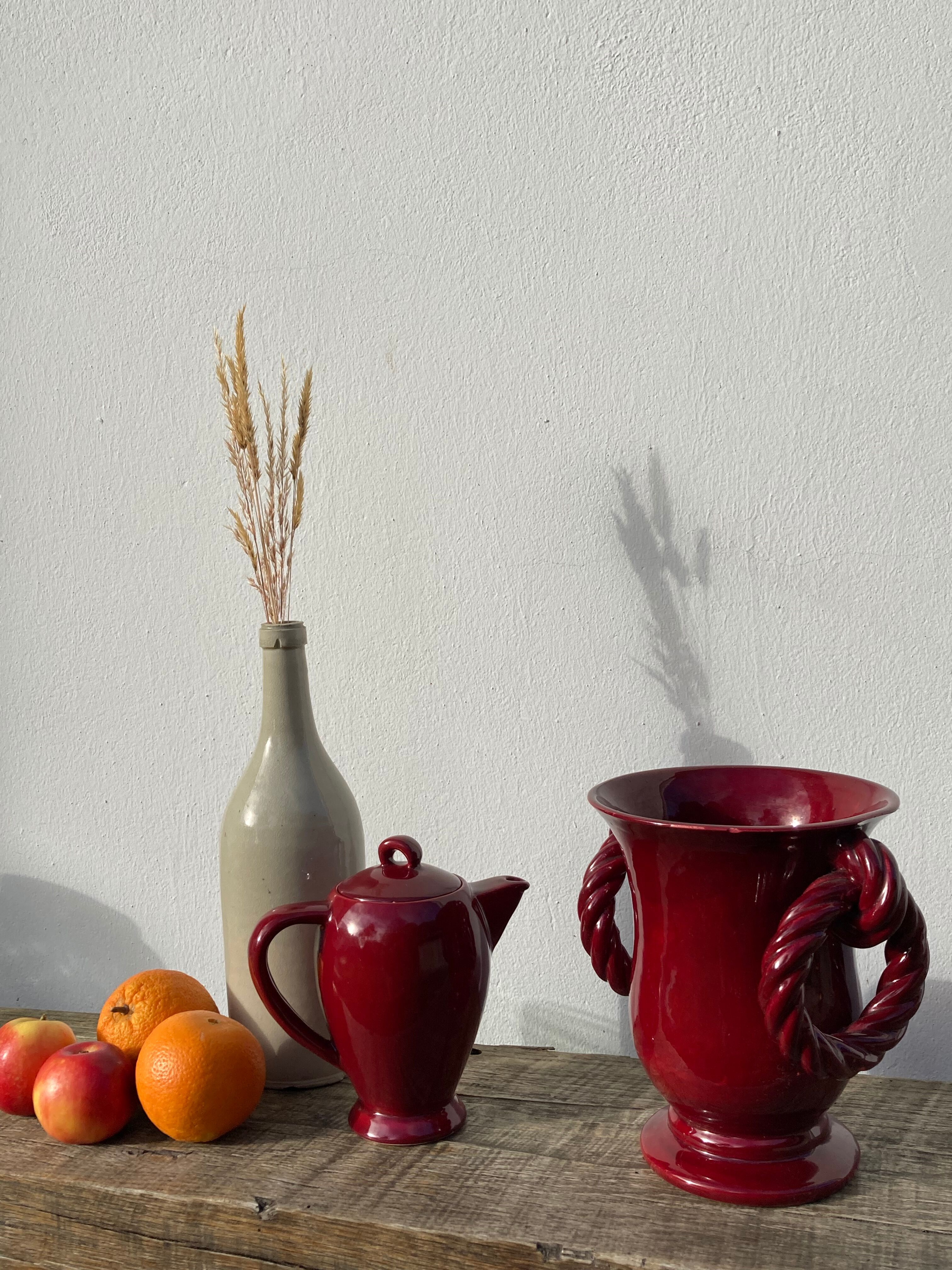 Vintage burgundy red teapot