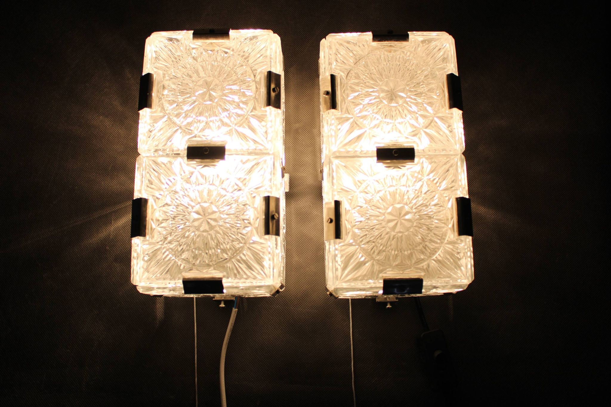 Pair of mid-century Czech glass wall lights by Kamenický Šenov