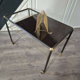 Table basse d'appoint vintage a roulettes porte vinyles 45t