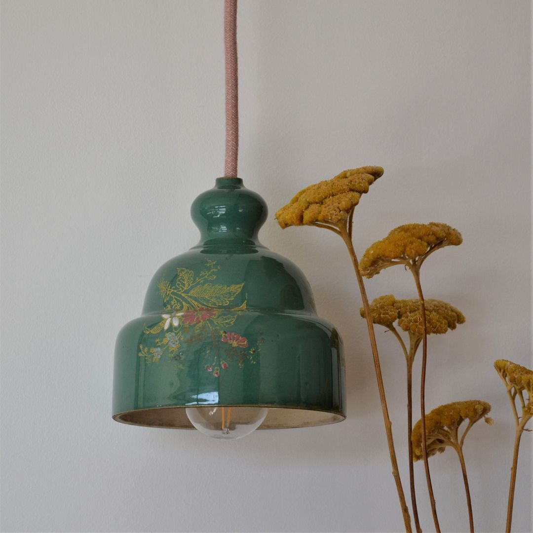 Green ceramic hanging lamp