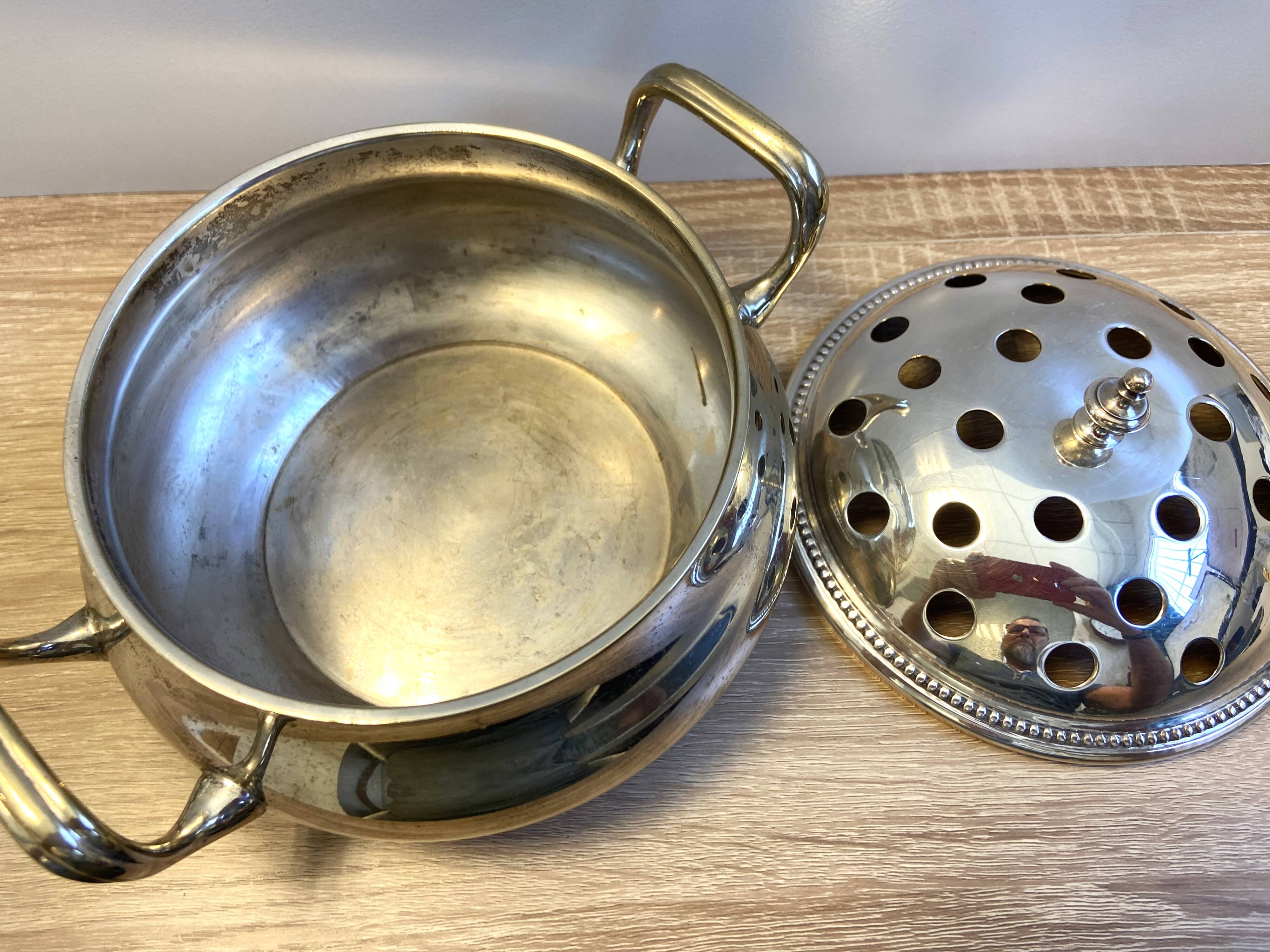 Antique Small Soup Tureen Centerpiece Bouquetière Brass Bronze Silver