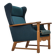 1970s, Danish highback armchair, furniture wool, solid oak wood.