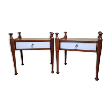 Pair of mahogany and veneer wood bedside tables, Gautier, 60s